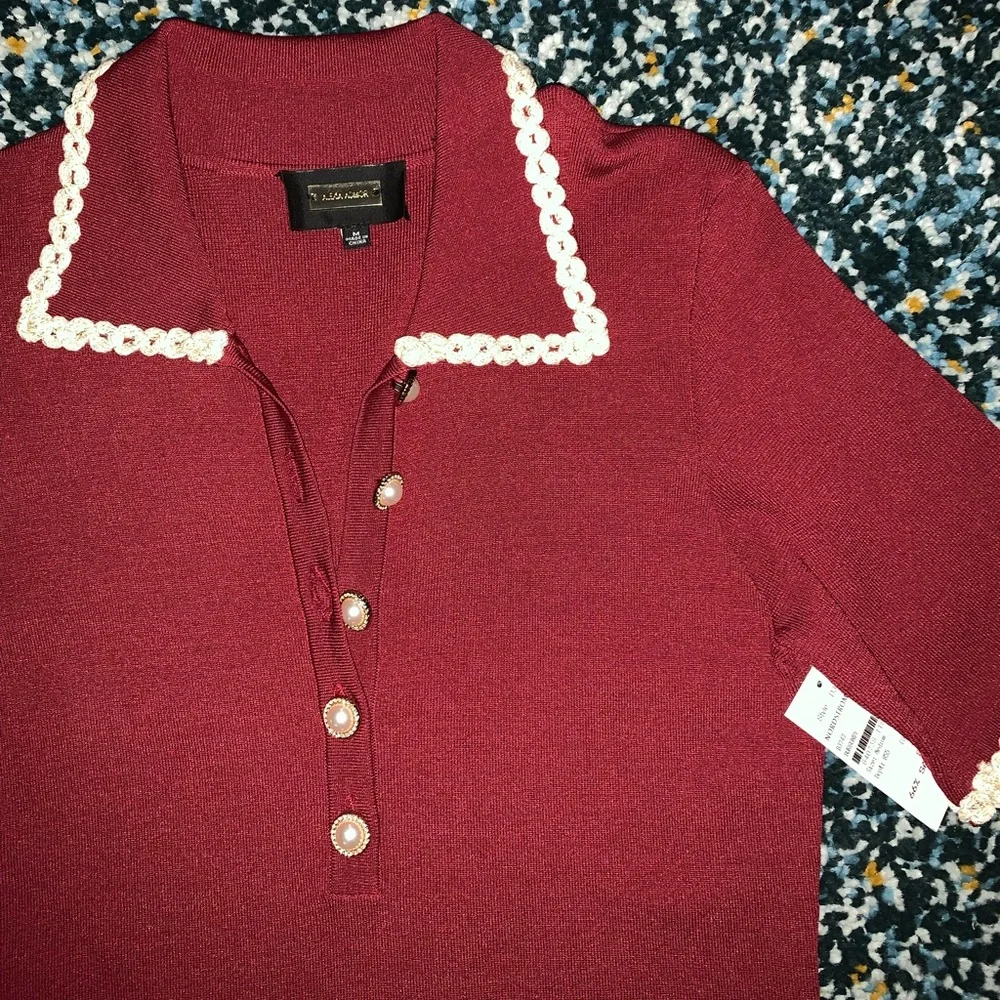 NWT Alexia Admor Burgundy Piper Short Sleeve Mod Shift Knit Dress with Piping - Picture 6 of 9